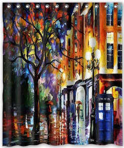 Doctor Who Rainy Street And The Tardis Shower Curtain