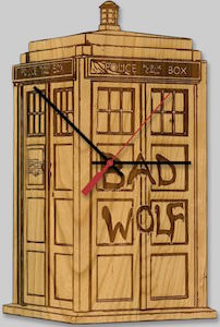 Wooden Tardis Bad Wolf Wall Clock